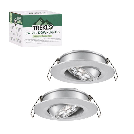 Treklo silver swivel recessed downlight pair with dimmable cool white and red LED lighting