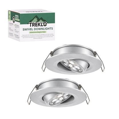 Treklo silver dimmable swivel downlight pair with warm white illumination and red night lighting