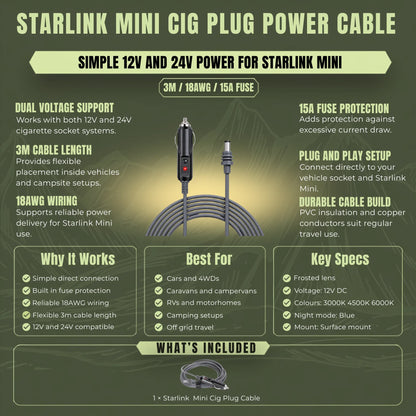 Treklo cigarette socket power lead for running Starlink Mini from compatible vehicle power