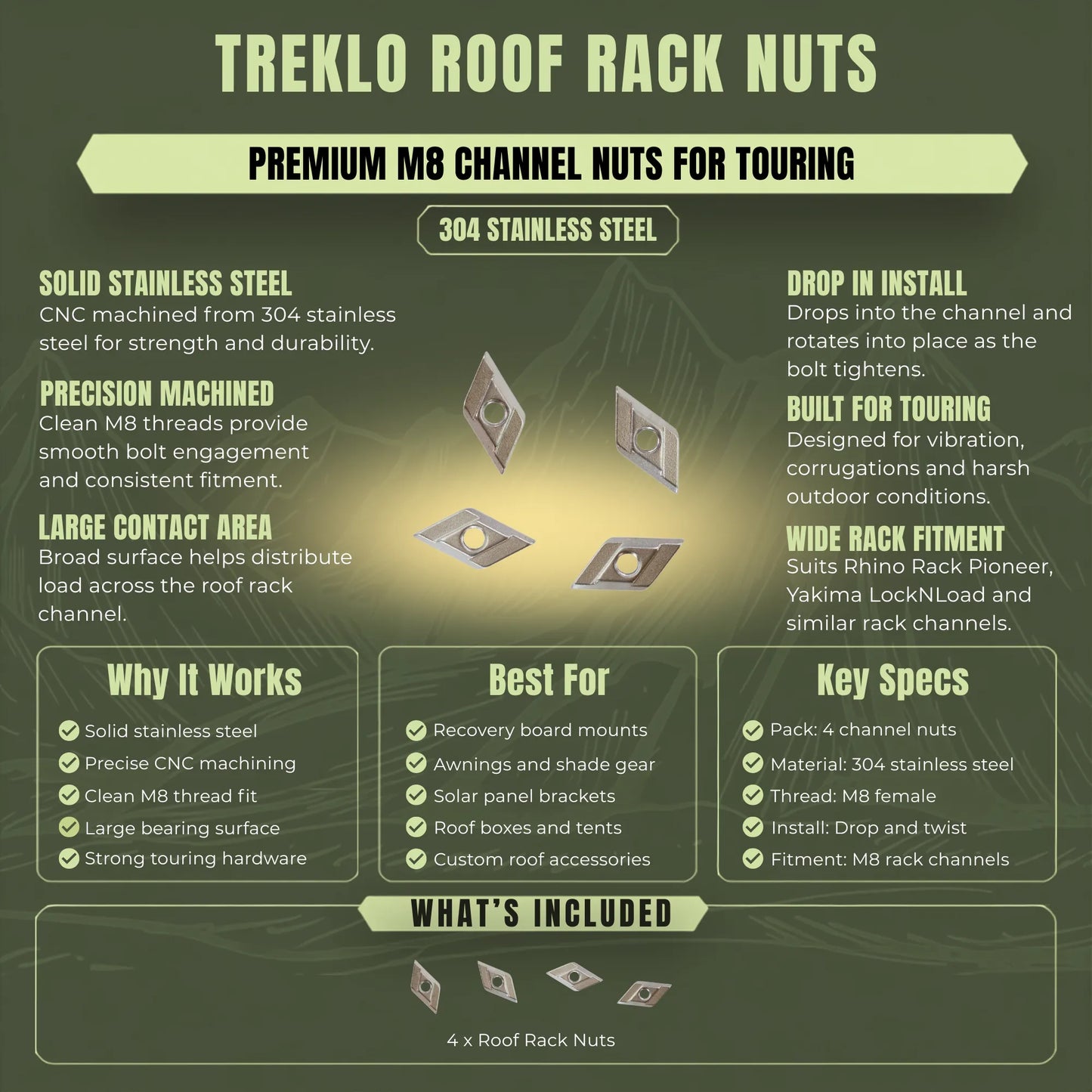 T slot roof rack nuts for aluminium roof racks and roof platforms