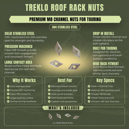 T slot roof rack nuts for aluminium roof racks and roof platforms