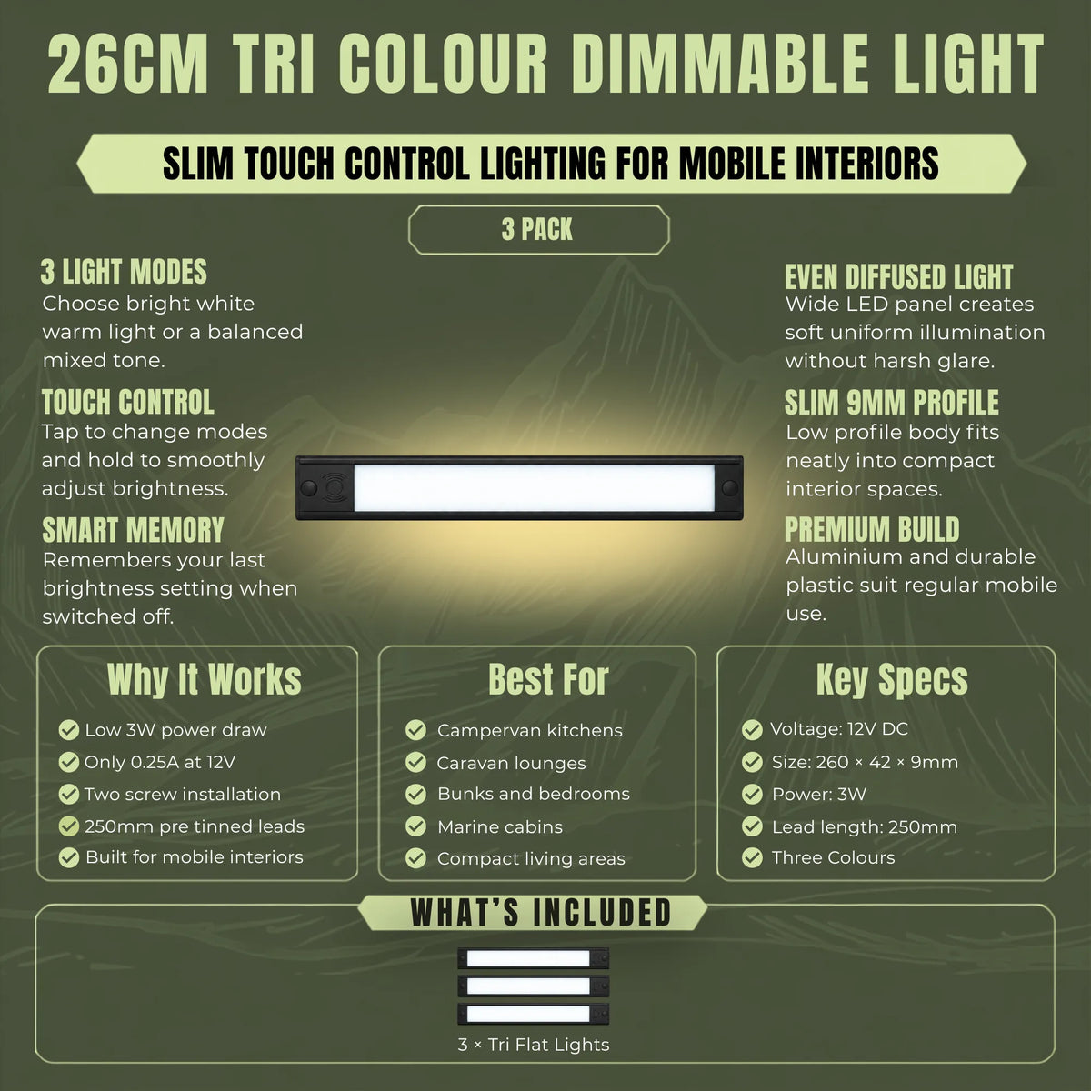 Treklo three pack of 26cm caravan interior lights for practical overhead lighting throughout living areas