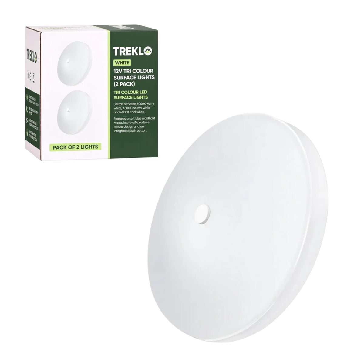 Treklo twin pack tri colour surface lights designed for 12v caravan interior installations