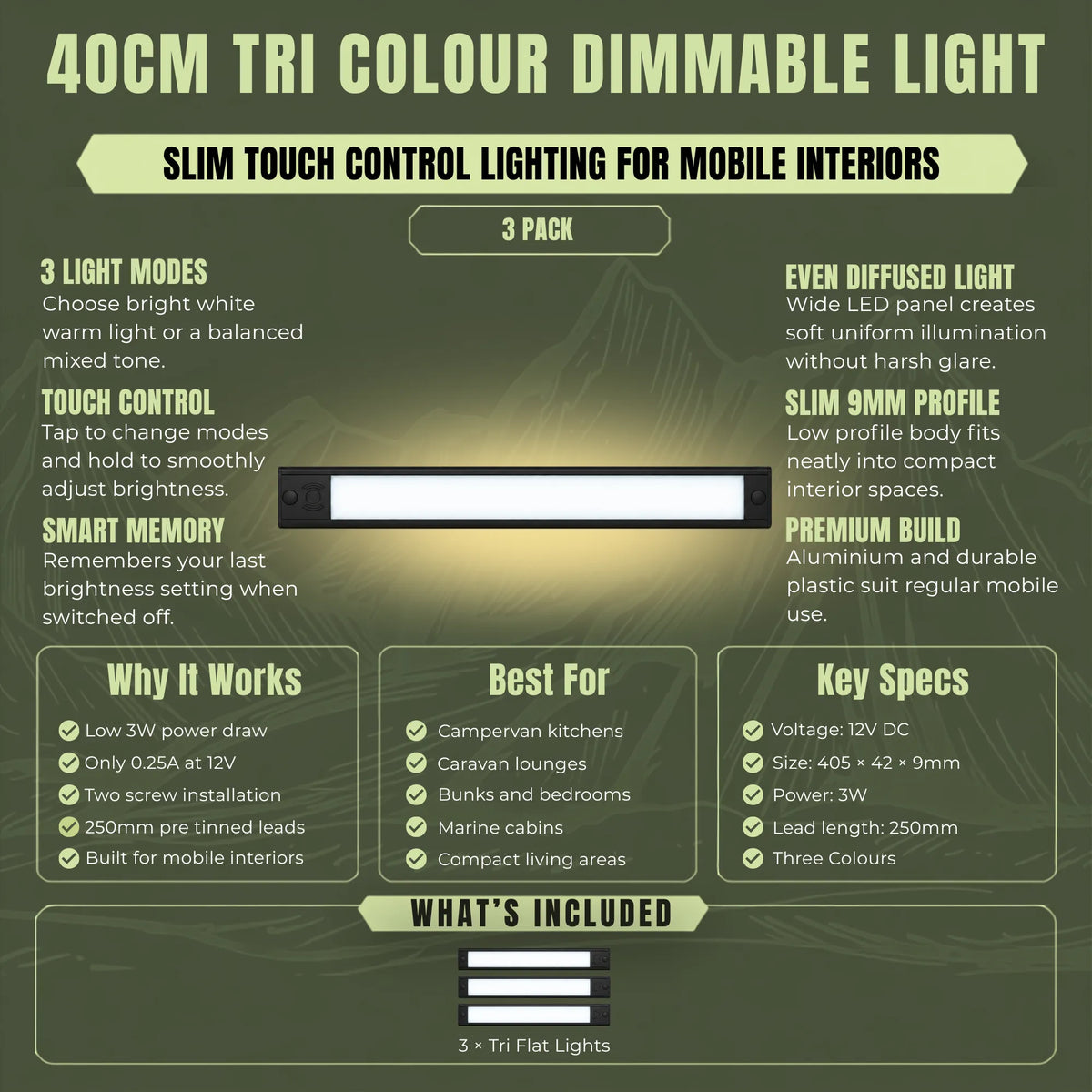 Treklo triple pack of 40cm caravan ceiling lights for practical illumination across larger interior spaces