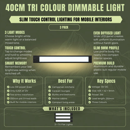 Treklo triple pack of 40cm caravan ceiling lights for practical illumination across larger interior spaces