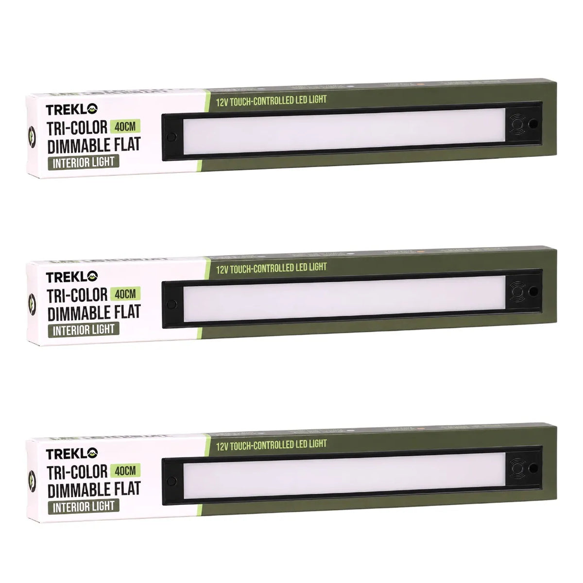 Treklo value pack with three 40cm 12v variable setting interior lights for caravan ceiling installations