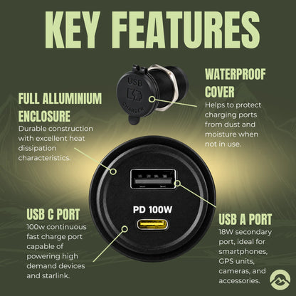 Treklo waterproof dual USB socket for motorhomes requiring modern and conventional charging connections