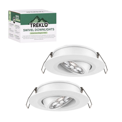 Treklo white swivel recessed downlight pair with dimmable warm white and red illumination