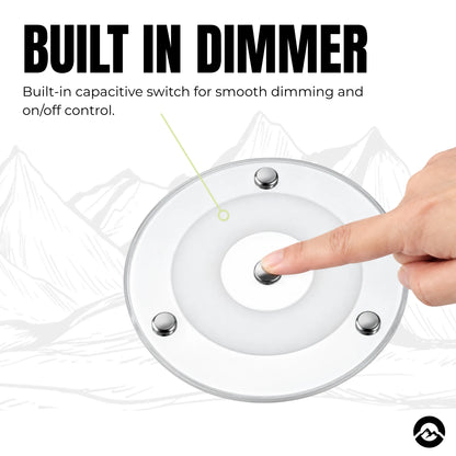 Two slim camper ceiling lights by Treklo with dimming for versatile interior brightness control