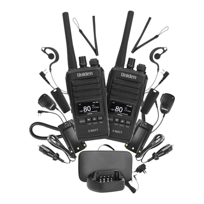 Uniden UH755 2 Pack splashproof handheld radio deluxe pack.