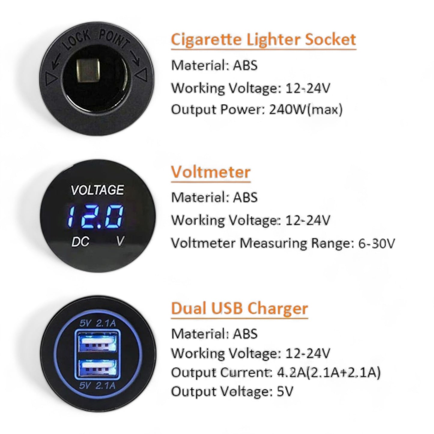 rv 4 in 1 square usb 12v and voltmeter panel