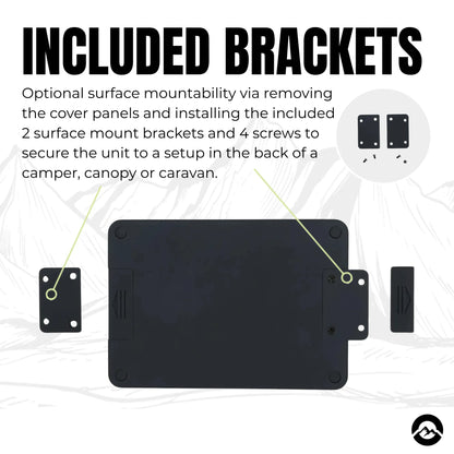 Compact power hub with USB C, USB A, cigarette sockets, and DC outputs