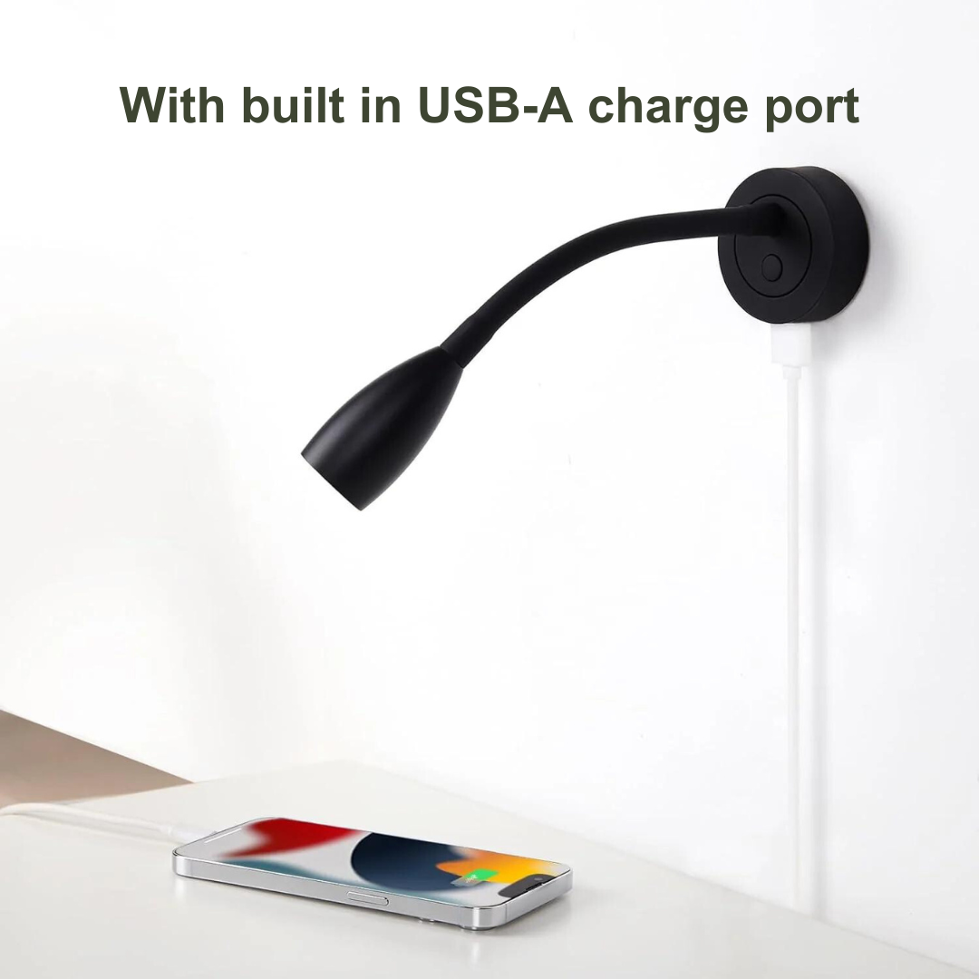 compact reading lamp with usb feature