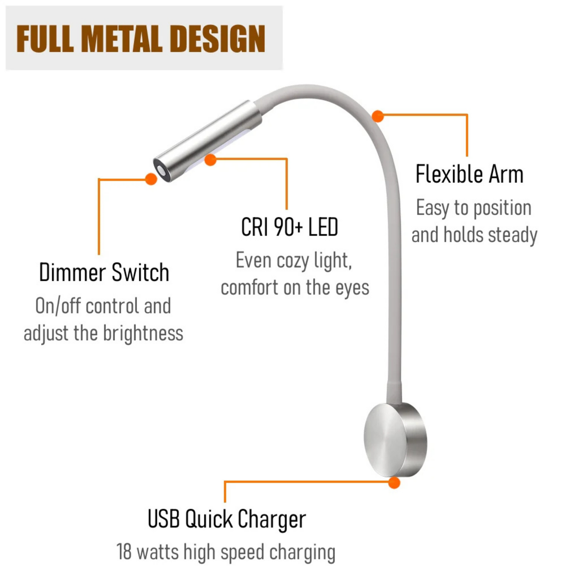 LED reading light with adjustable gooseneck
