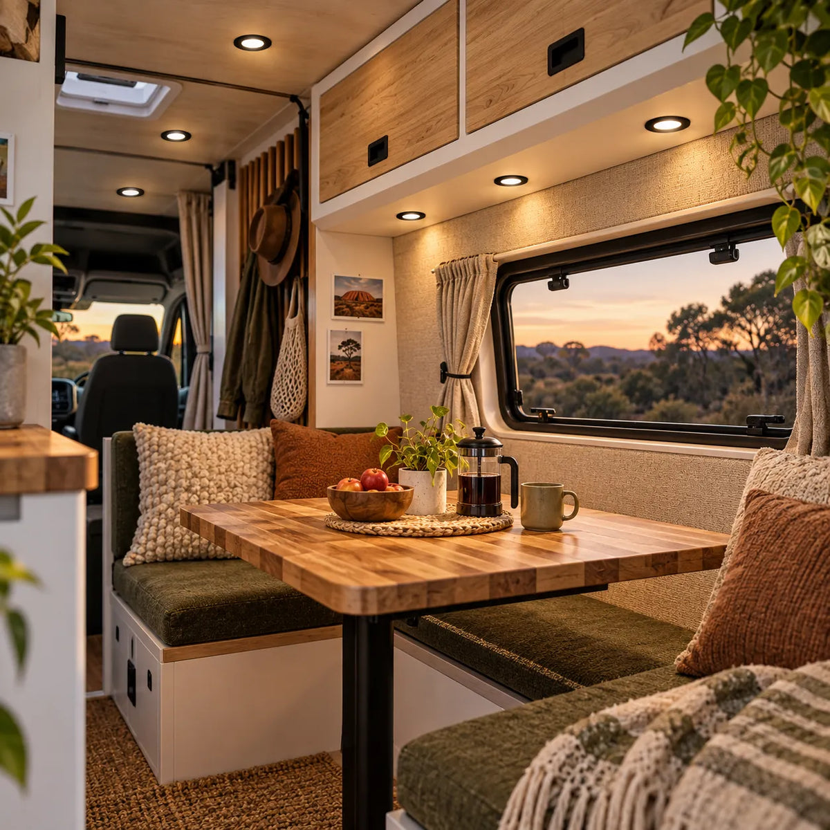 Warm white campervan downlights with dedicated dimmer switch for convenient brightness control
