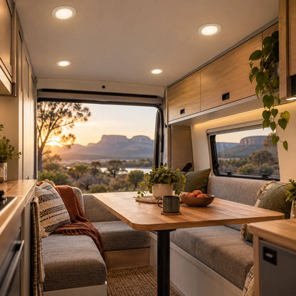 Treklo white motorhome lighting kit with four ceiling downlights and convenient switching