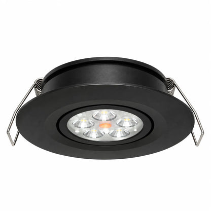 Black dual colour recessed downlights with swivel adjustment and dimming for caravan interiors