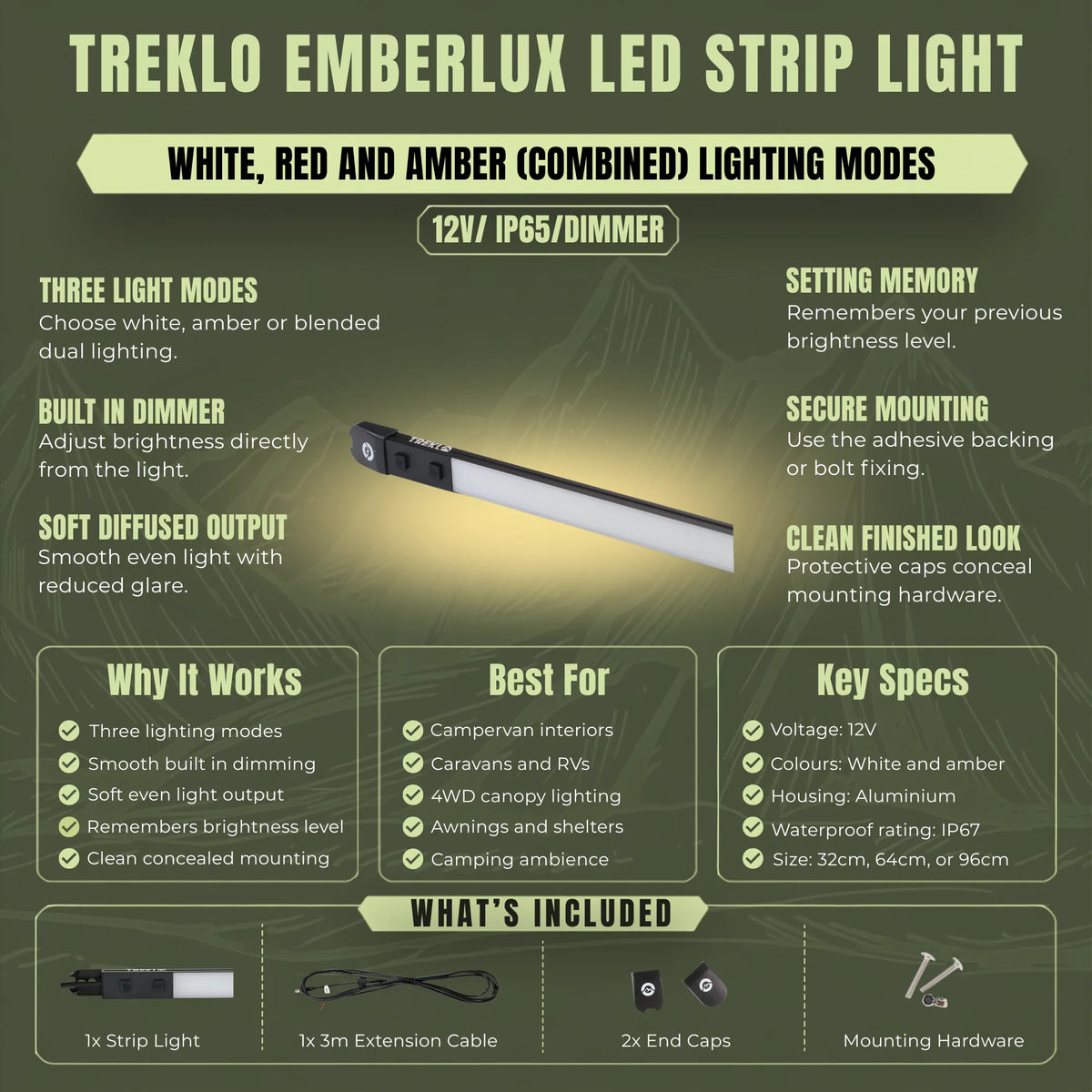 Rigid LED strip light for soft ambient lighting in touring vehicles