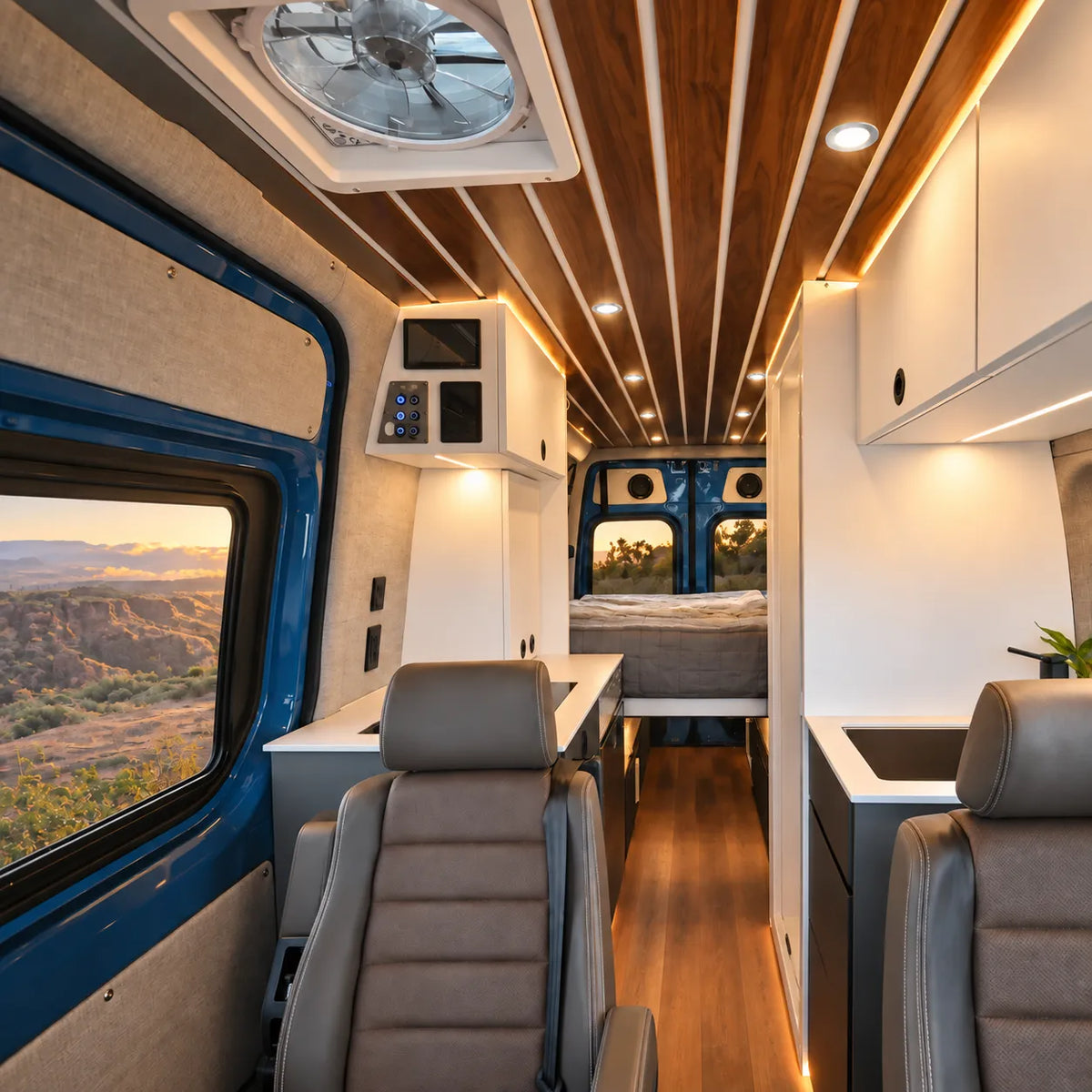 Warm white silver campervan downlights for bedrooms, kitchens, and lounge areas