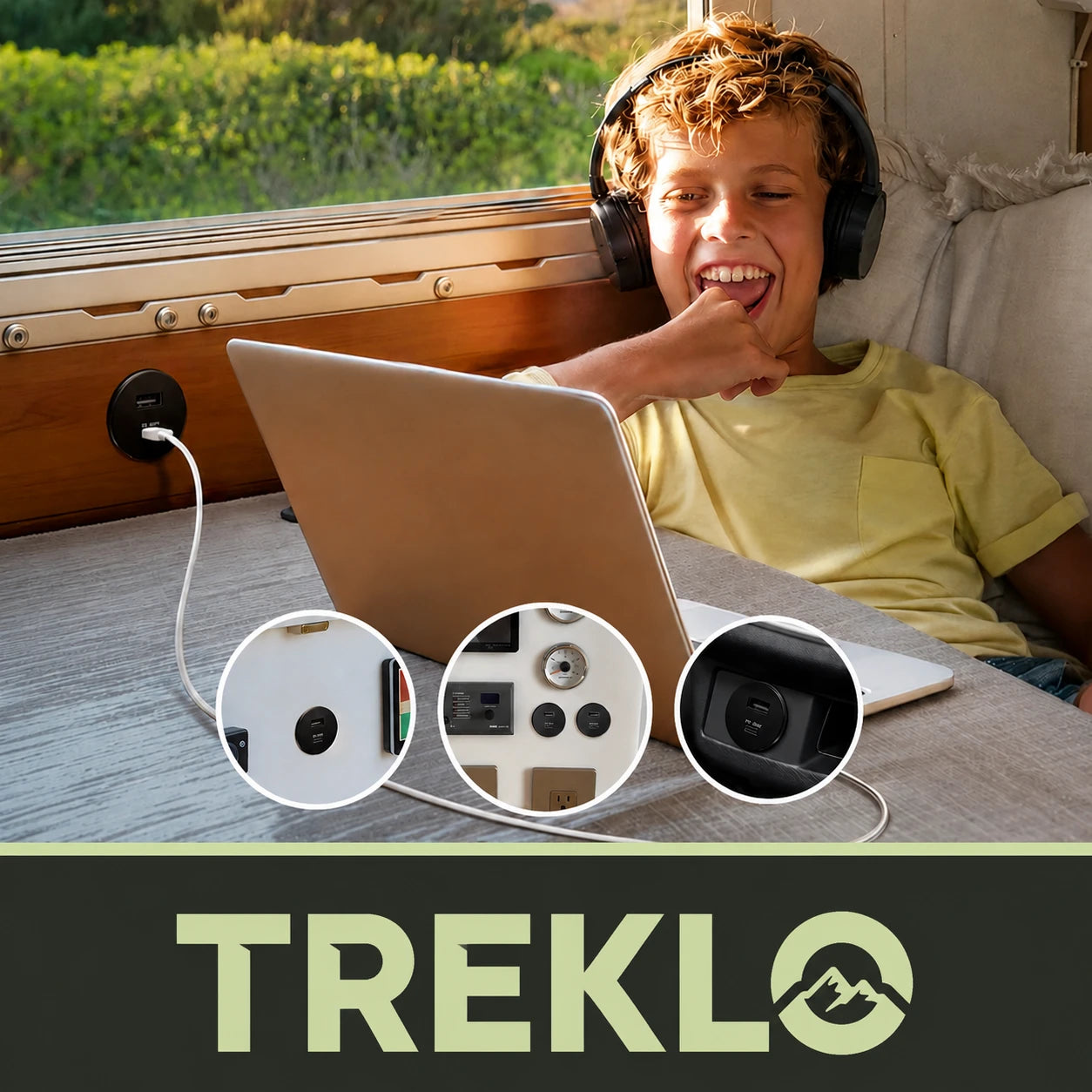 Campervan dual USB-C charging port with high power output and waterproof construction