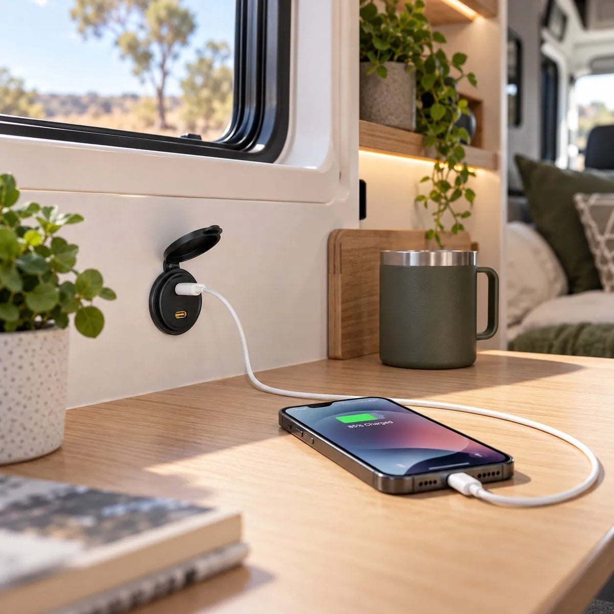 Waterproof Treklo USB C outlet for 4WD canopies and outdoor vehicle accessory installations