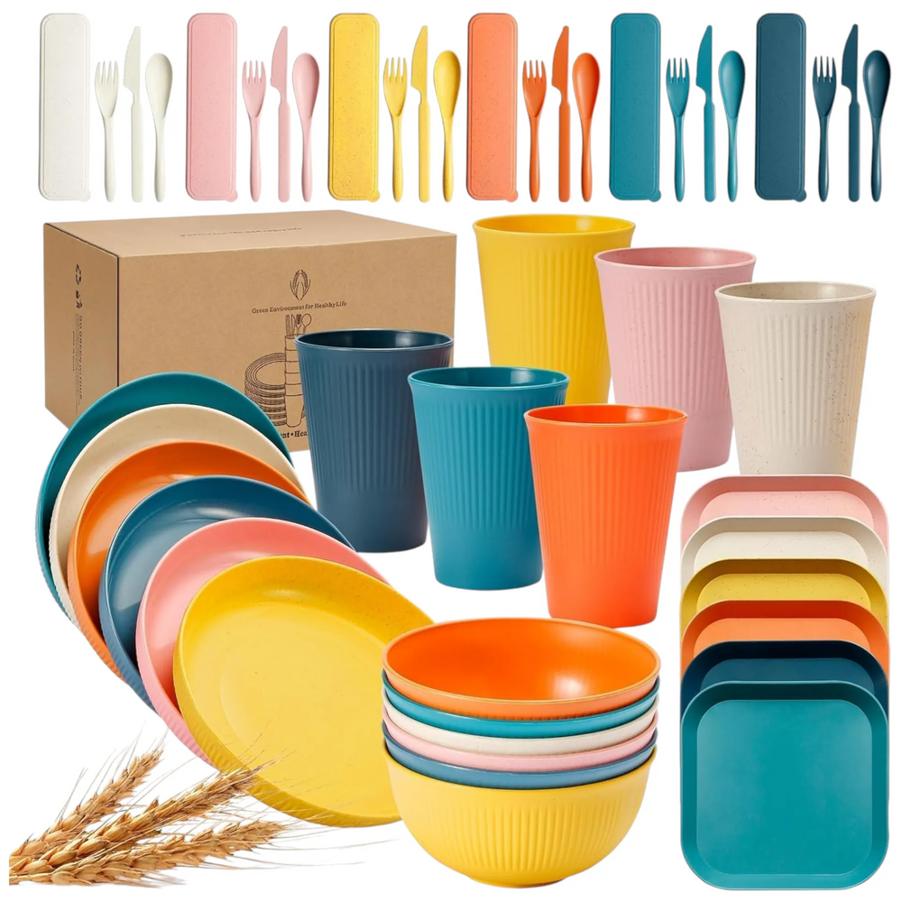 wheat straw dinnerware set for campervan kitchen use and camping meals