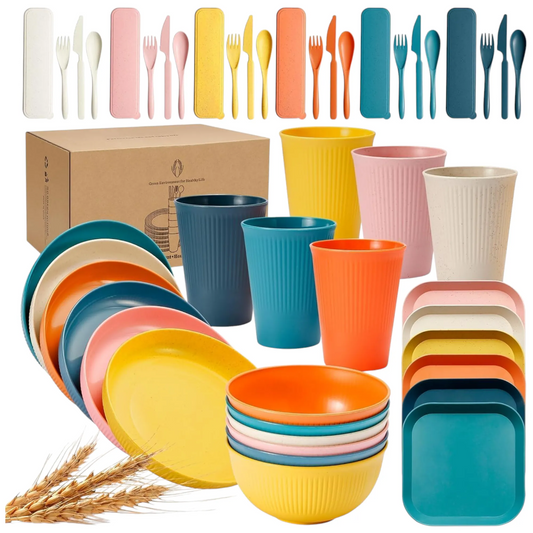 wheat straw dinnerware set for campervan kitchen use and camping meals