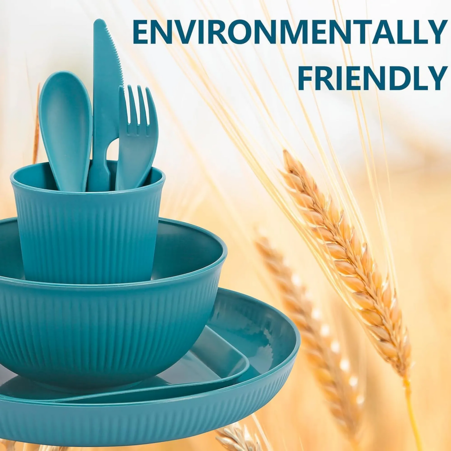 lightweight wheat straw plates and bowls set for rv camping and touring