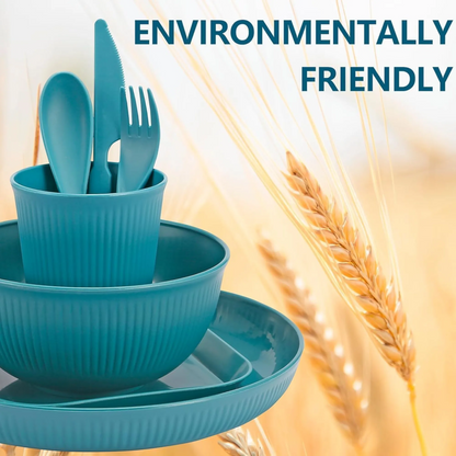 lightweight wheat straw plates and bowls set for rv camping and touring