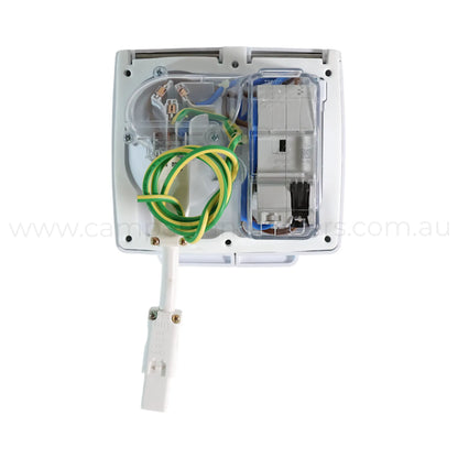 15a 240v inlet with 16a rcbo ip56 white for caravan powered site hookups and safety