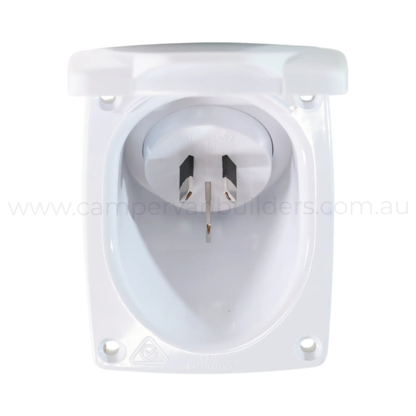 white 15a 240v mains inlet socket for campervan external power entry and shore power hookup