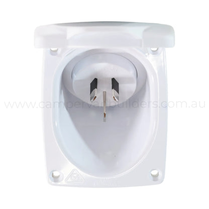 white 15a 240v mains inlet socket for campervan external power entry and shore power hookup