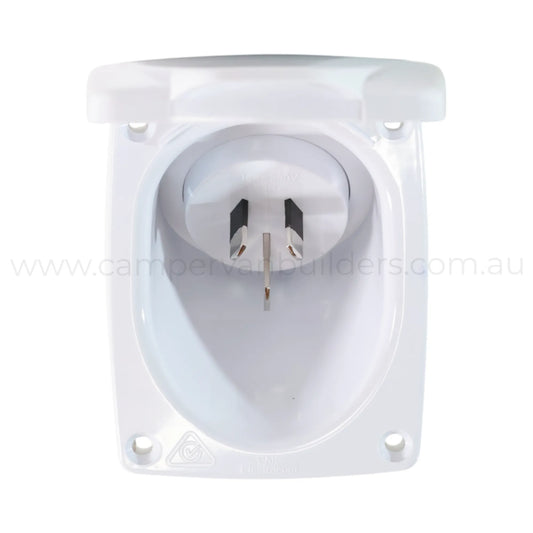 white 15a 240v mains inlet socket for campervan external power entry and shore power hookup