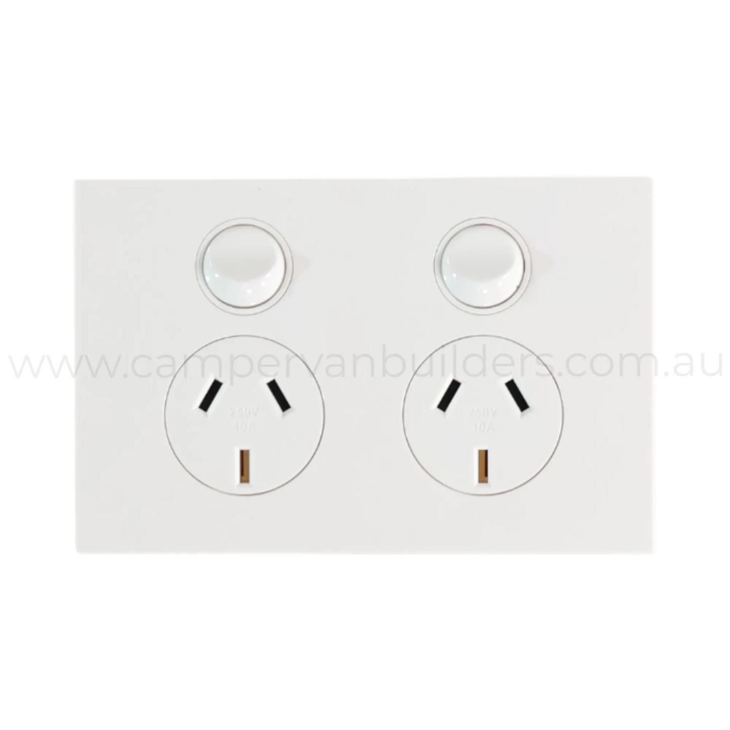 white dual gpo plug and play outlet for campervan 240v power setups