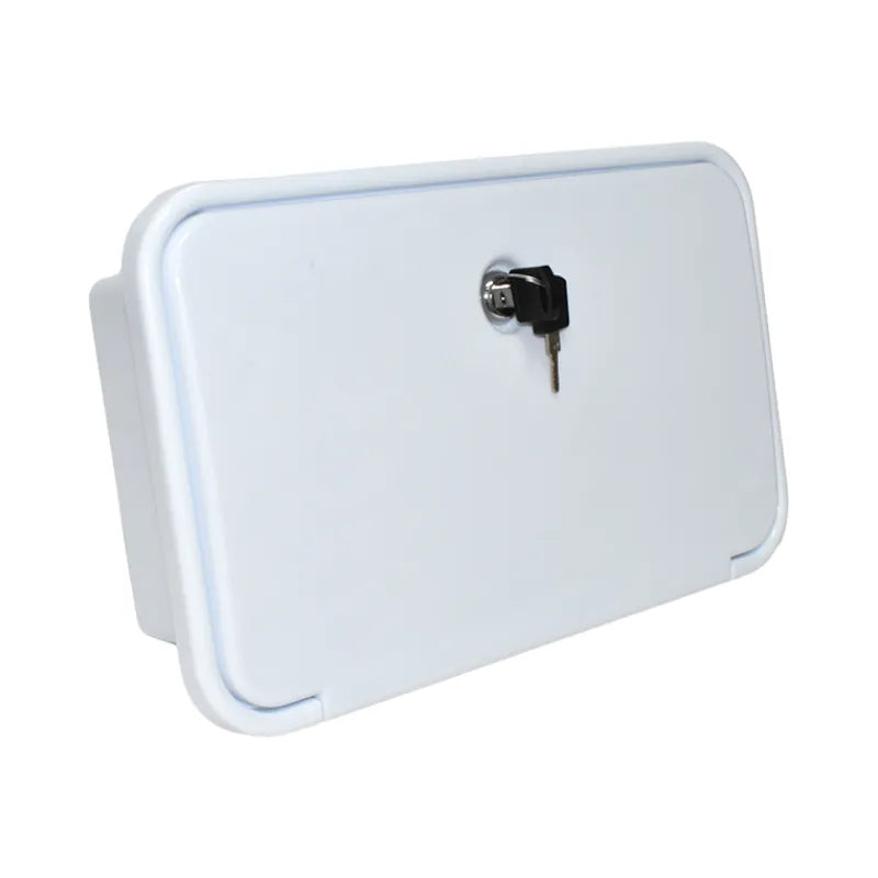 white exterior shower box for campervan outdoor shower setups