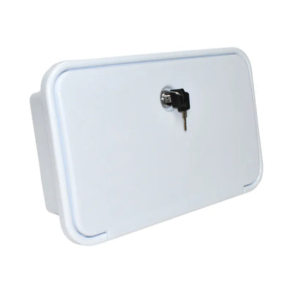 white exterior shower box for campervan outdoor shower setups