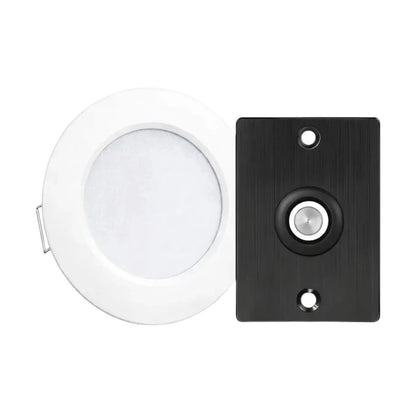 White 12v campervan downlight control set featuring four Treklo LED ceiling fixtures