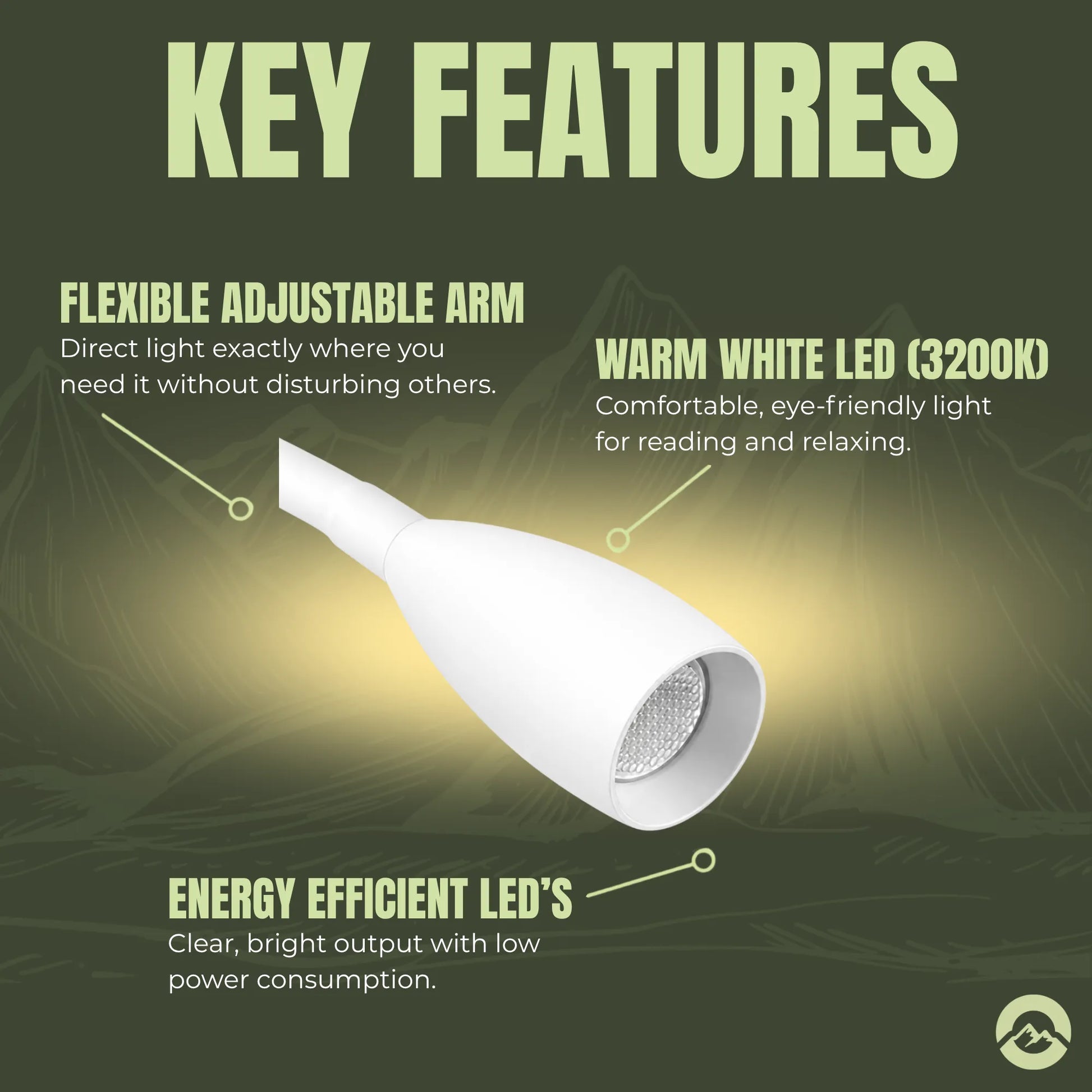Pair of white warm LED reading lights for campervan, RV, and motorhome interiors