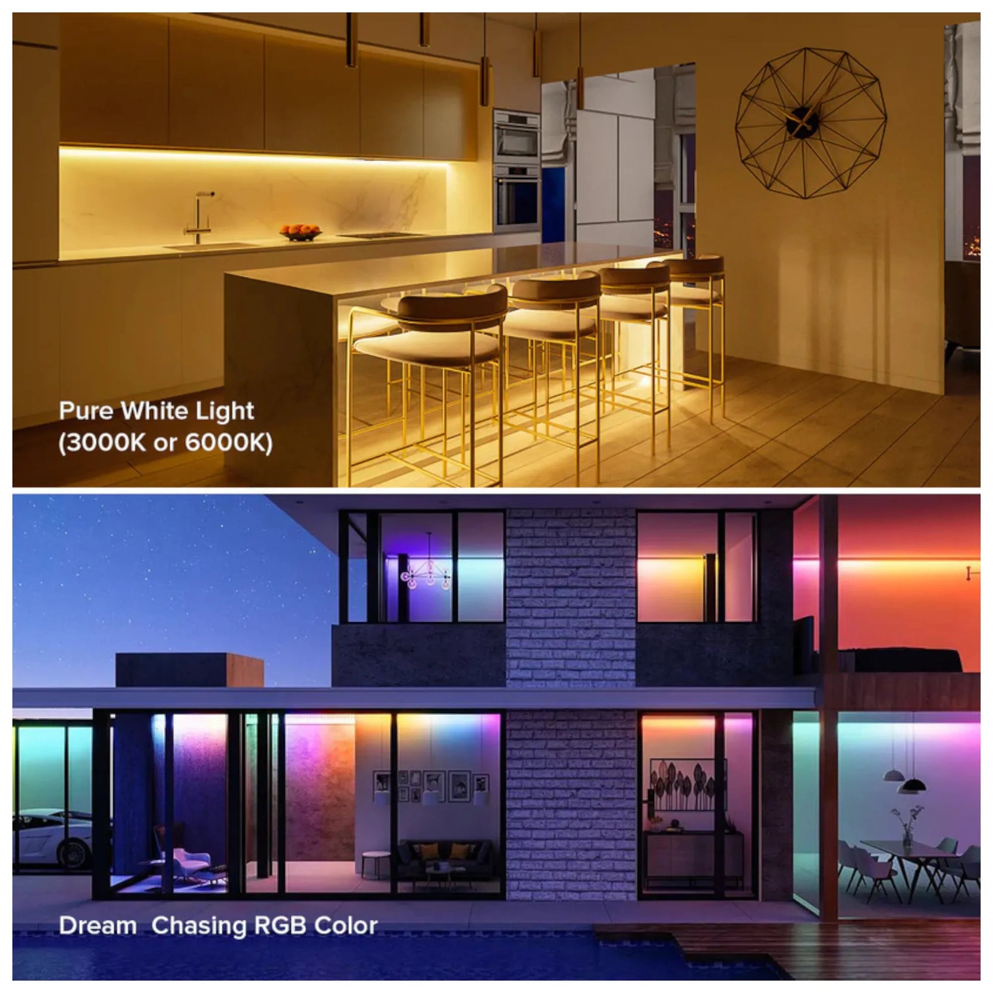 RGBW-Cool LED strip glowing on white backing