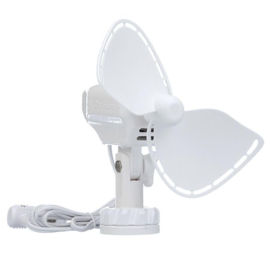 White Caframo 12v caravan cooling fan for improving airflow through sleeping and living areas