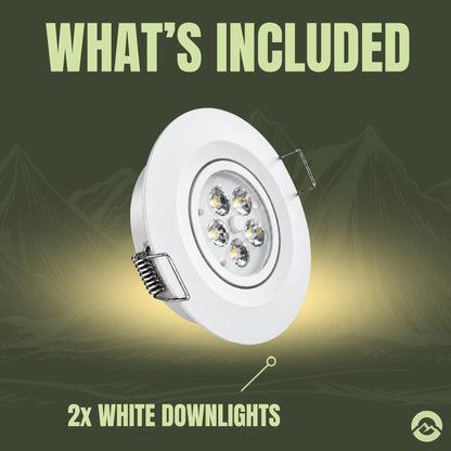 White motorhome swivel downlights with brightness control and red night lighting function