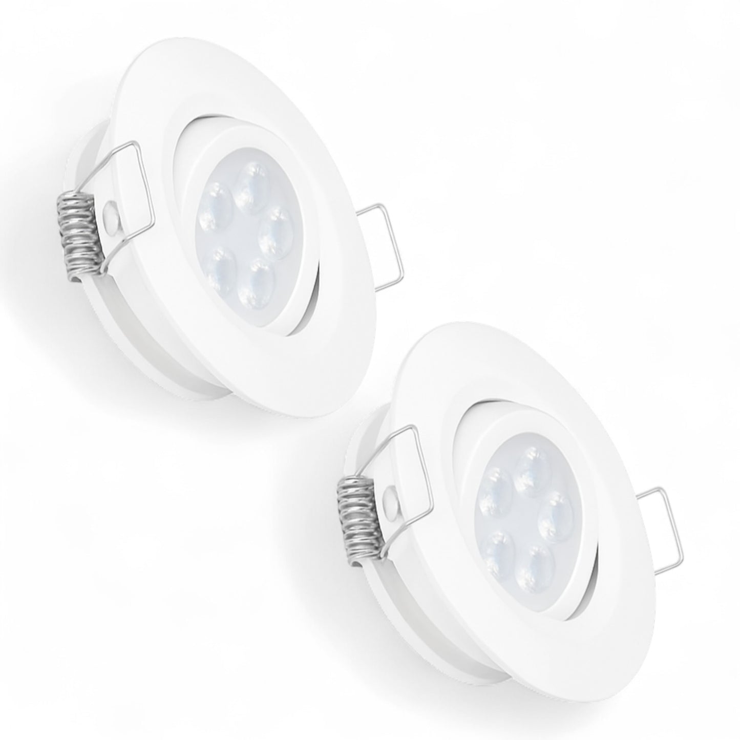 white swivel recessed LED downlights shown as a pair