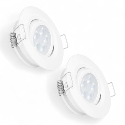 white swivel recessed LED downlights shown as a pair