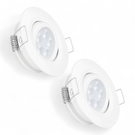 white swivel recessed LED downlights shown as a pair