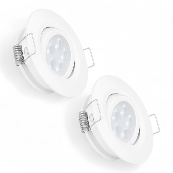 white swivel recessed LED downlights shown as a pair