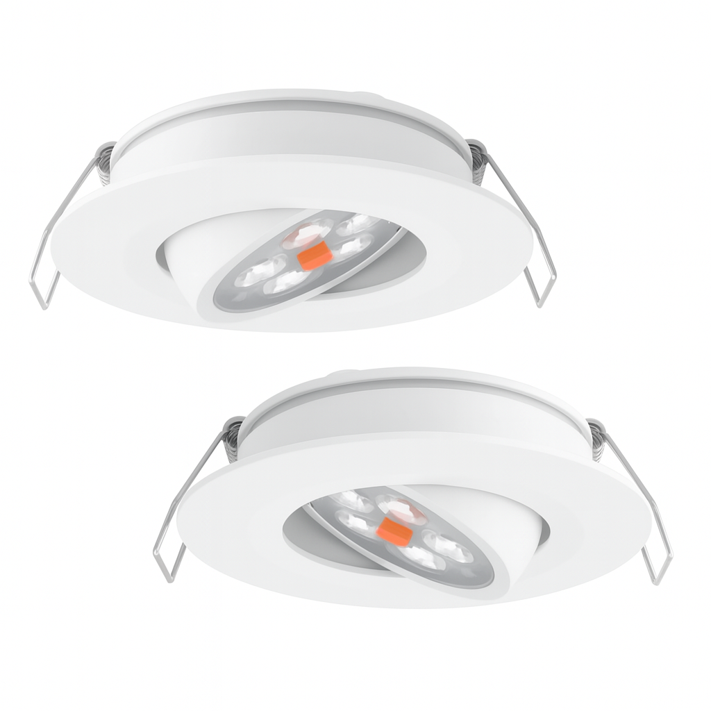 white swivel recessed LED downlights shown as a pair