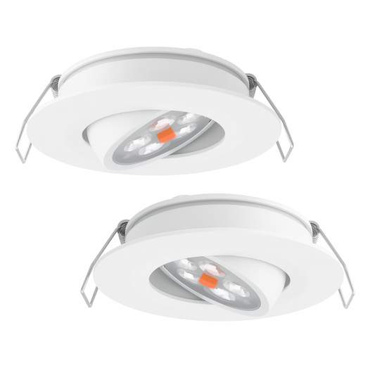 white swivel recessed LED downlights shown as a pair