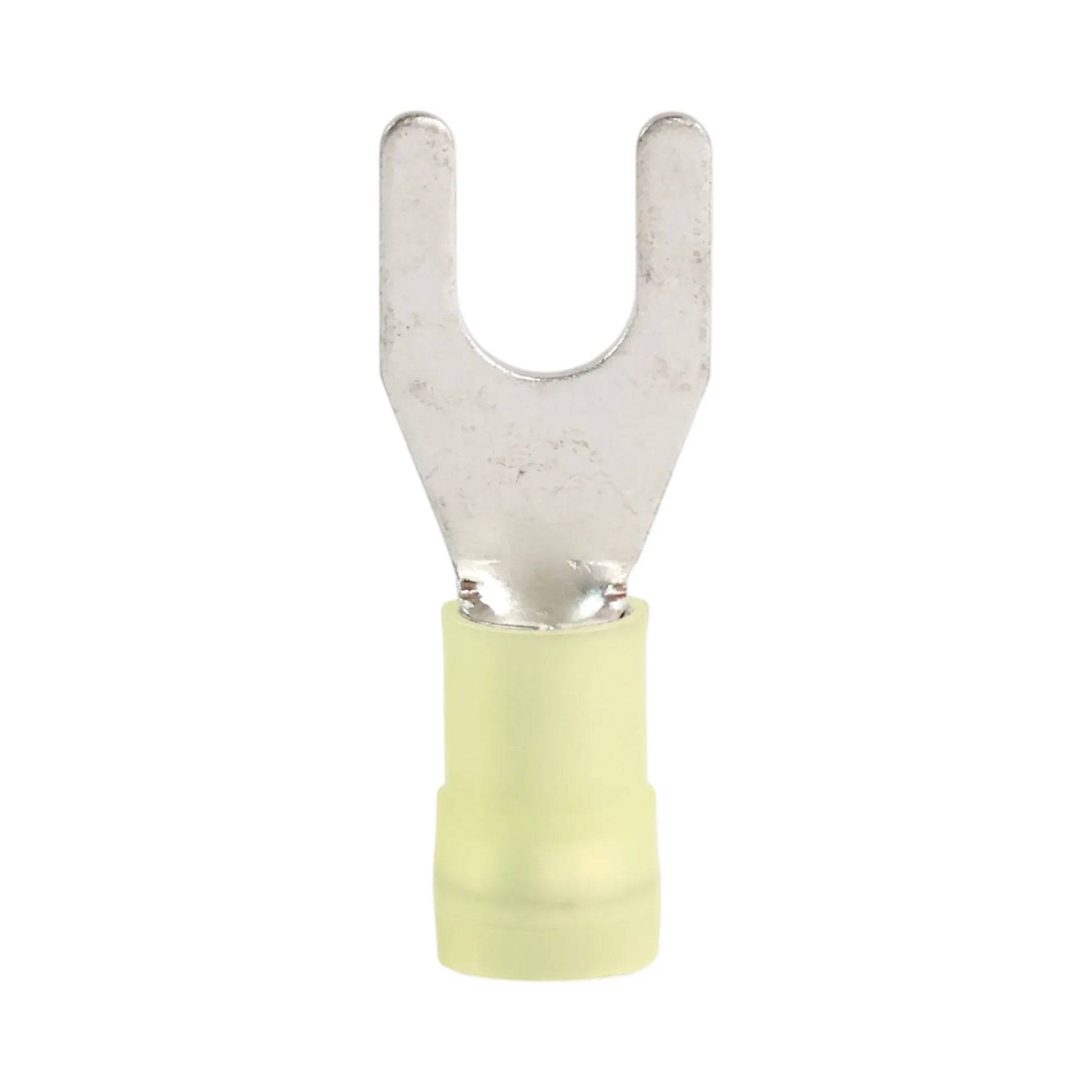 Yellow nylon fork terminal M6 (100 pack) for caravan, rv, and campervan 12v wiring connections
