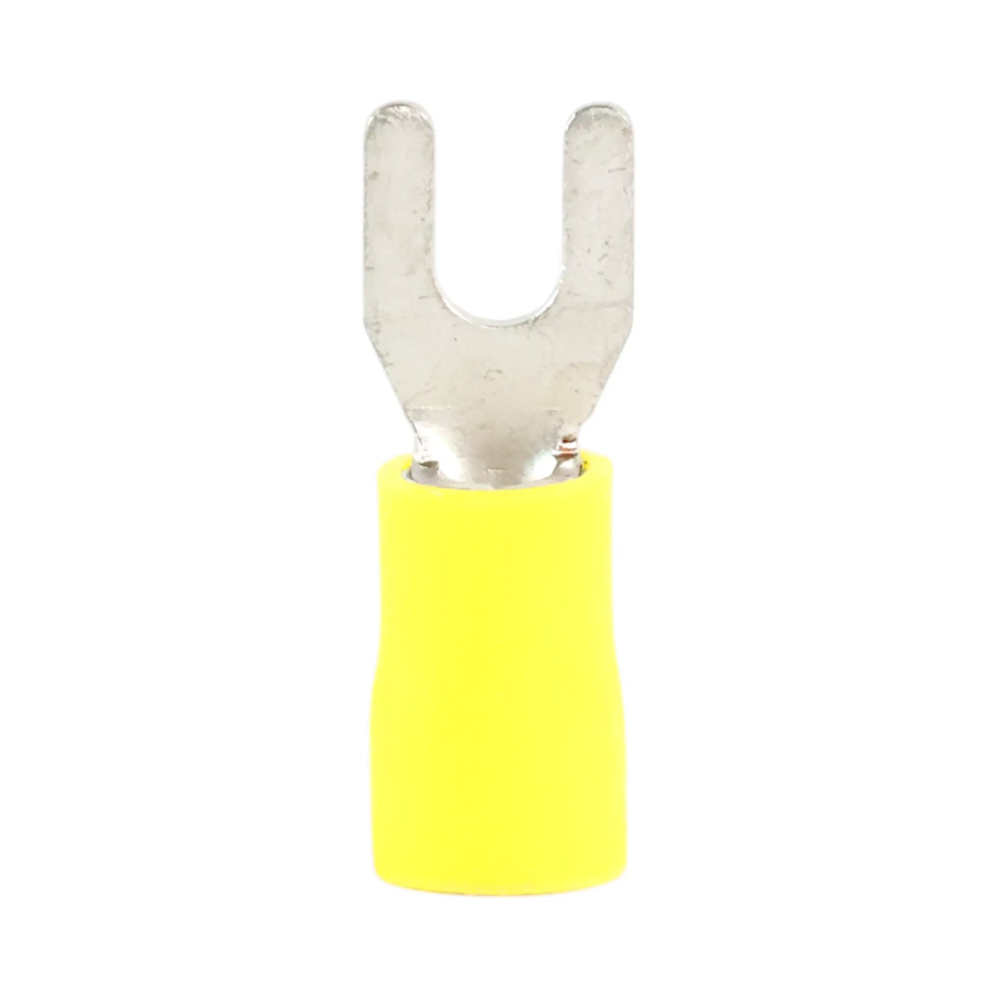 Yellow vinyl fork terminal M4 (100 pack) for caravan, rv, and campervan 12v wiring connections